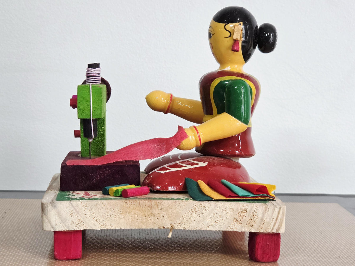 Sewing Lady Doll with Miniature Sewing Machine | Navaratri Golu, Bommala Koluvu Decor | Gift for Sewing Lovers