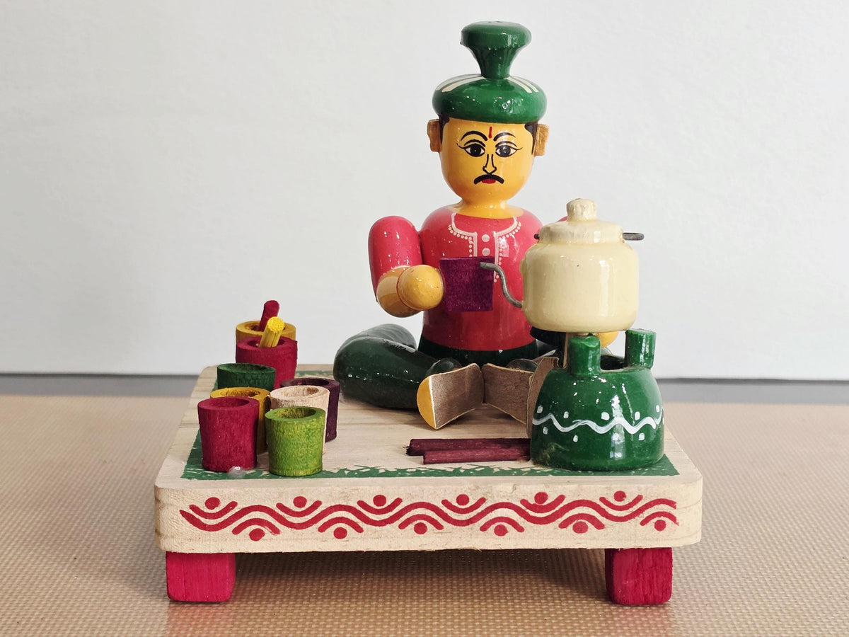 Tea Seller Doll with Miniature Kettle | Chaiwala Figurine | Navaratri Golu | Bommala Koluvu Decor
