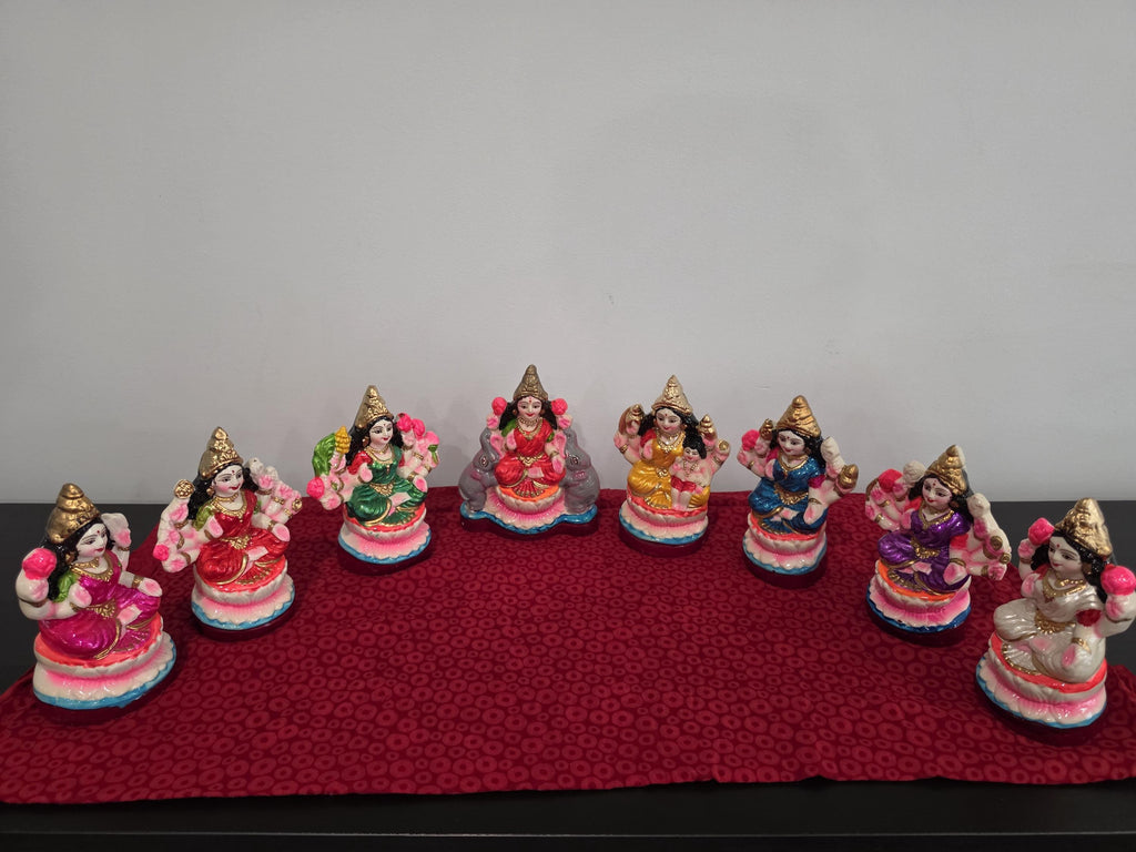 Ashta Lakshmi Golu Doll Set of 8 – 6 Inch Hand-Painted Clay Navarathri Golu | Bommala Koluvu