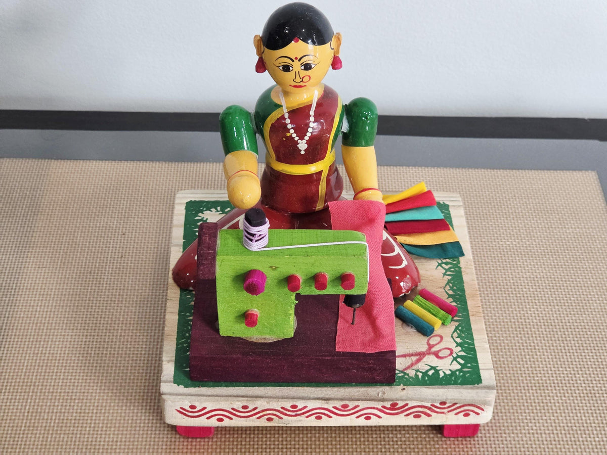 Sewing Lady Doll with Miniature Sewing Machine | Navaratri Golu, Bommala Koluvu Decor | Gift for Sewing Lovers