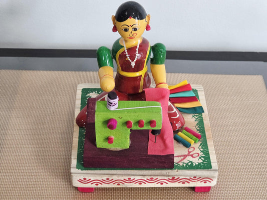 Sewing Lady Doll with Miniature Sewing Machine | Navaratri Golu, Bommala Koluvu Decor | Gift for Sewing Lovers