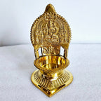 Brass Kamakshi deepam with Goddess Lakshmi, 5 inch pooja lamp
