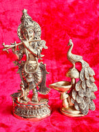 Brass Lord Krishna Statue with Flute - Pooja Mandir Decor
