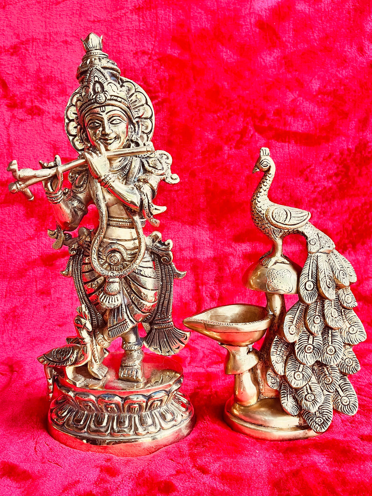 Brass Lord Krishna Statue with Flute - Pooja Mandir Decor