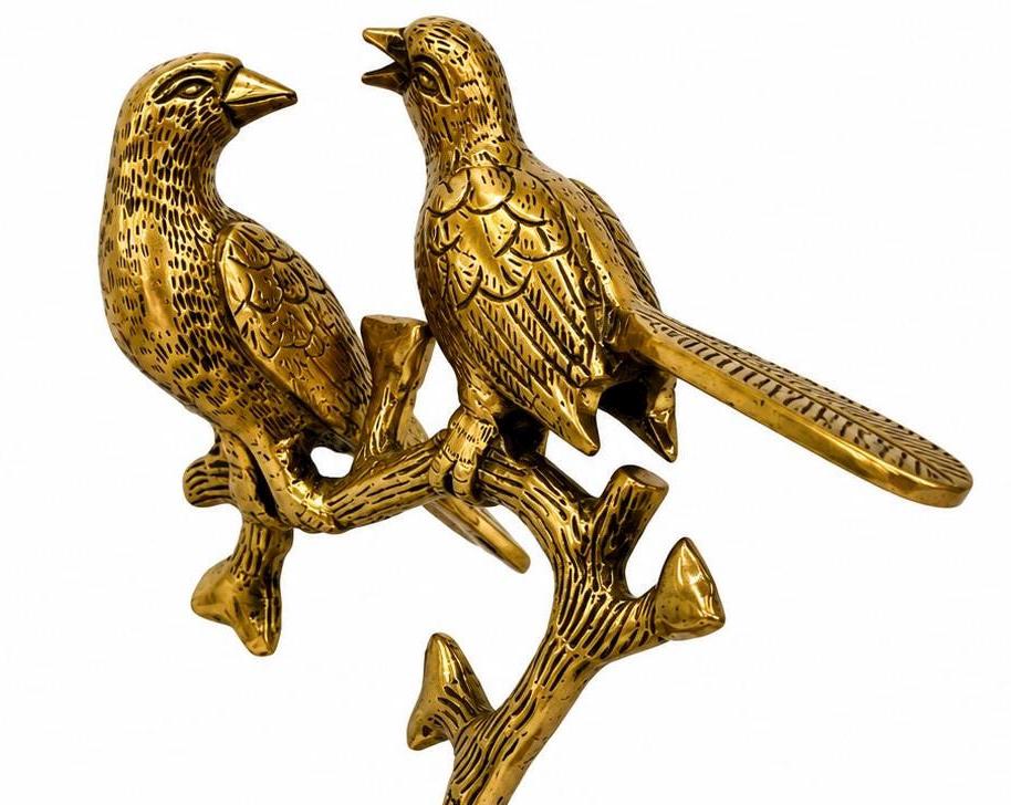 Brass Bird Pair on Tree Sculpture  10” | Decorative Brass Birds | Indian Home Decor | Bird Figurine | Housewarming Wedding Gift