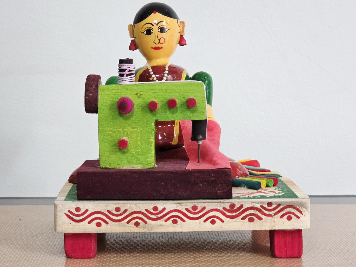 Sewing Lady Doll with Miniature Sewing Machine | Navaratri Golu, Bommala Koluvu Decor | Gift for Sewing Lovers