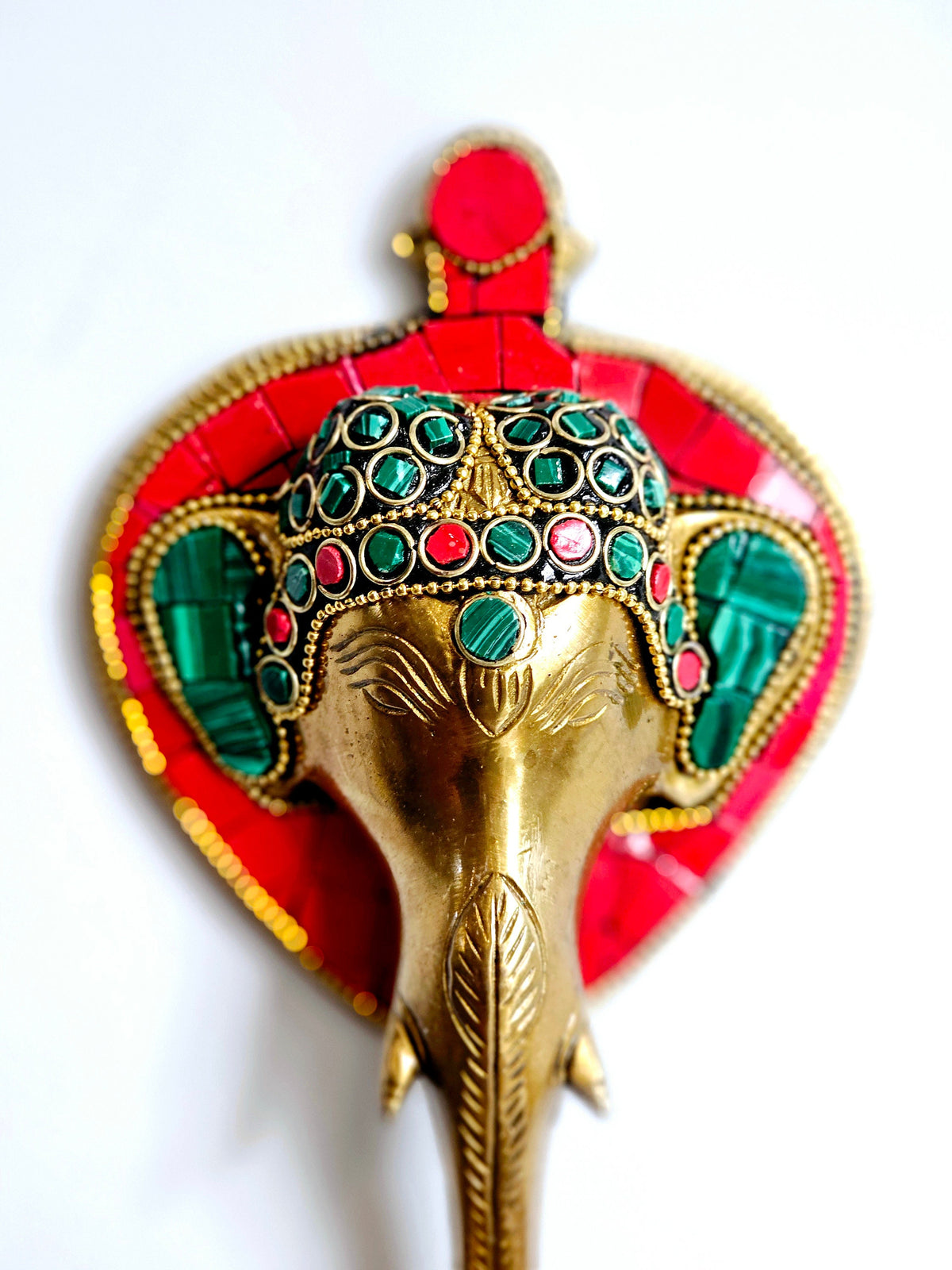 Brass Ganesha wall hanging with diya and bell, 11 inch