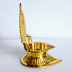 Brass Kamakshi deepam with Goddess Lakshmi, 5 inch pooja lamp