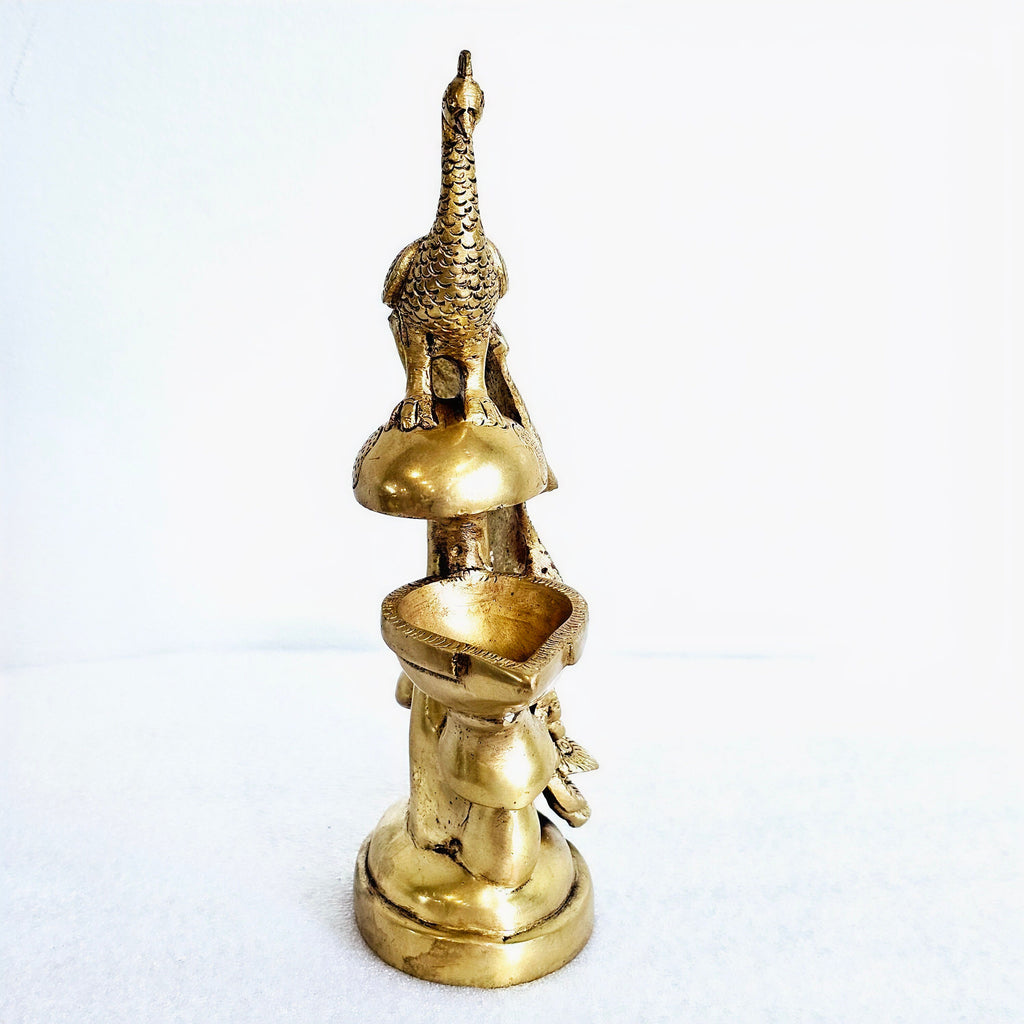 Brass peacock diya lamp (vilakku), 8.5 inch, for Diwali and pooja