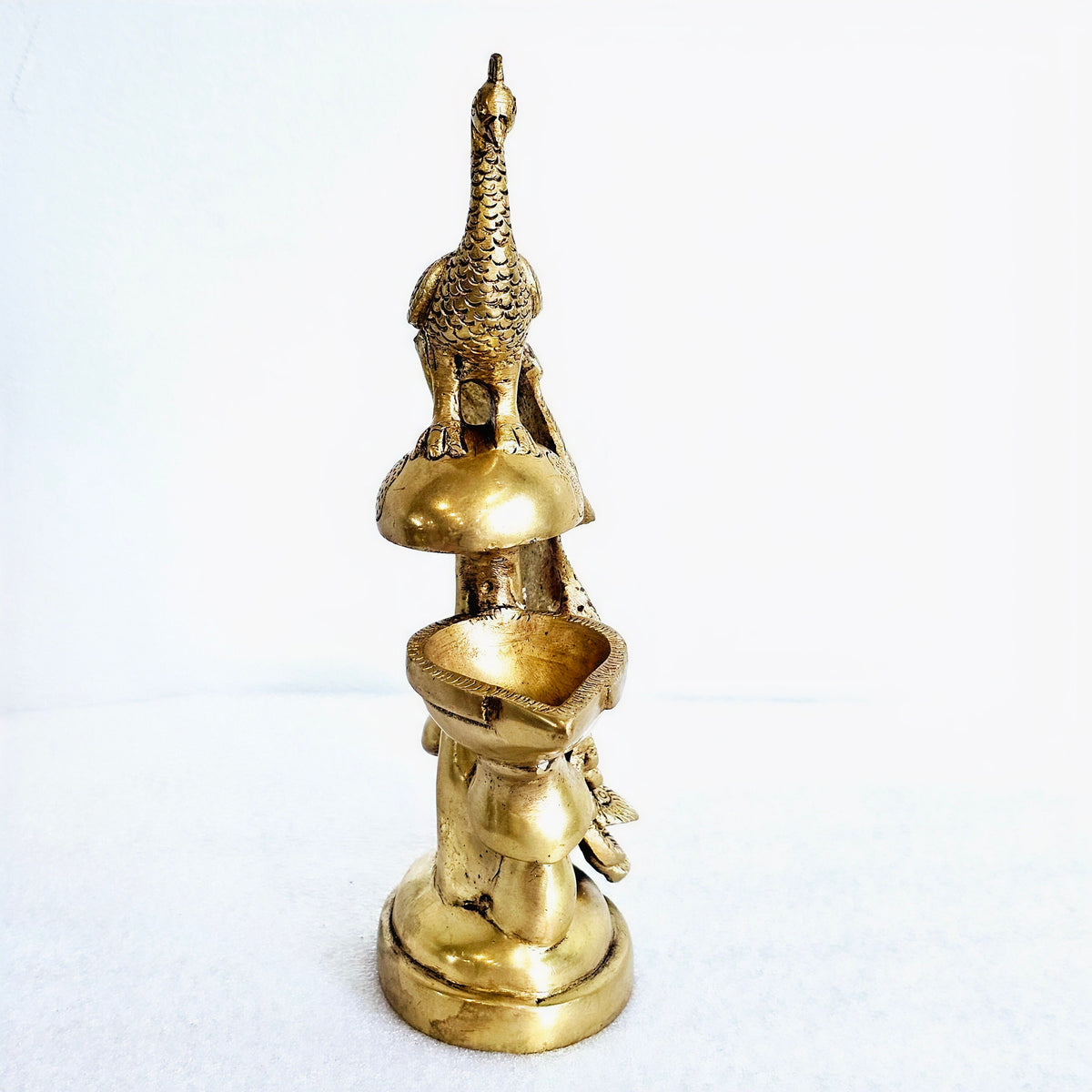 Brass peacock diya lamp (vilakku), 8.5 inch, for Diwali and pooja
