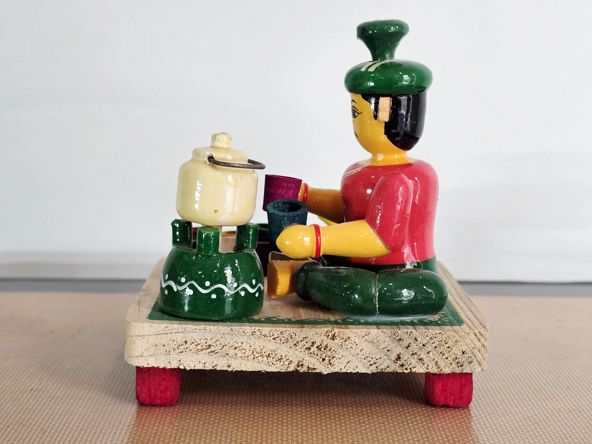 Tea Seller Doll with Miniature Kettle | Chaiwala Figurine | Navaratri Golu | Bommala Koluvu Decor