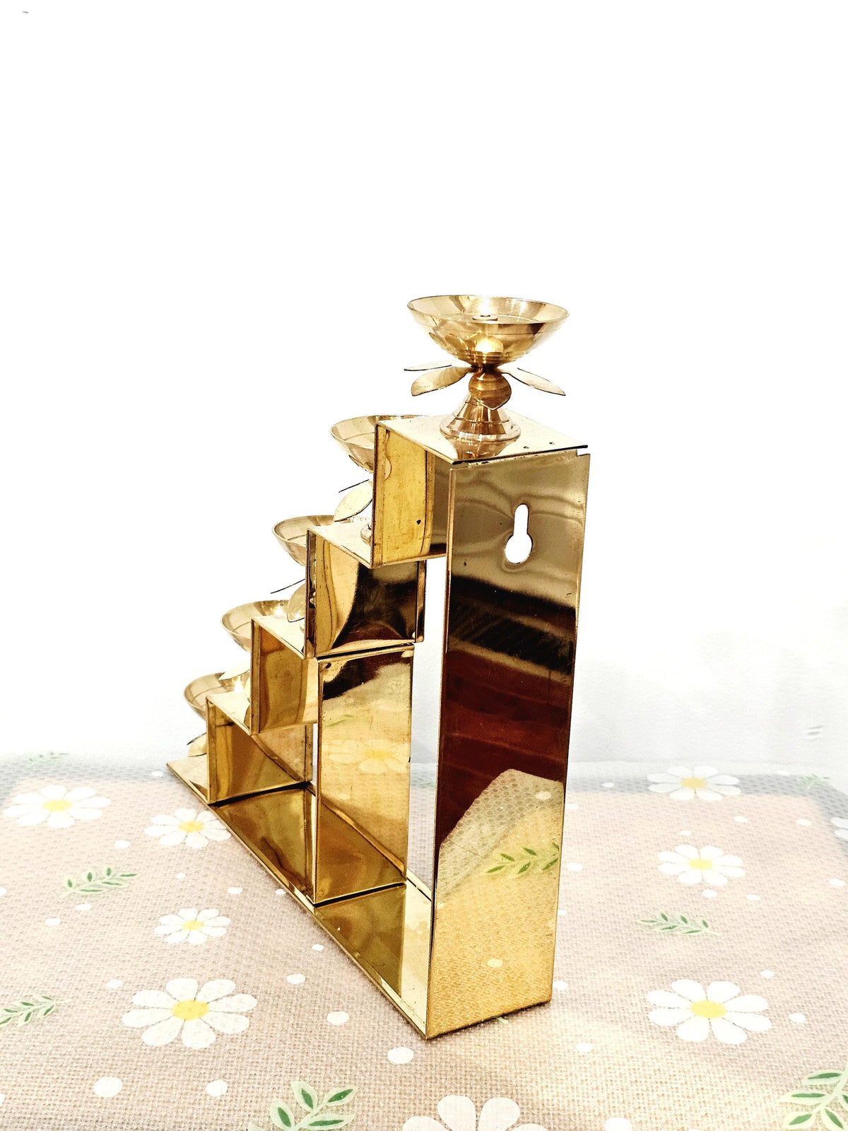 Brass deepam metlu diya stairs, 12 inch stepped brass lamp stand for Diwali