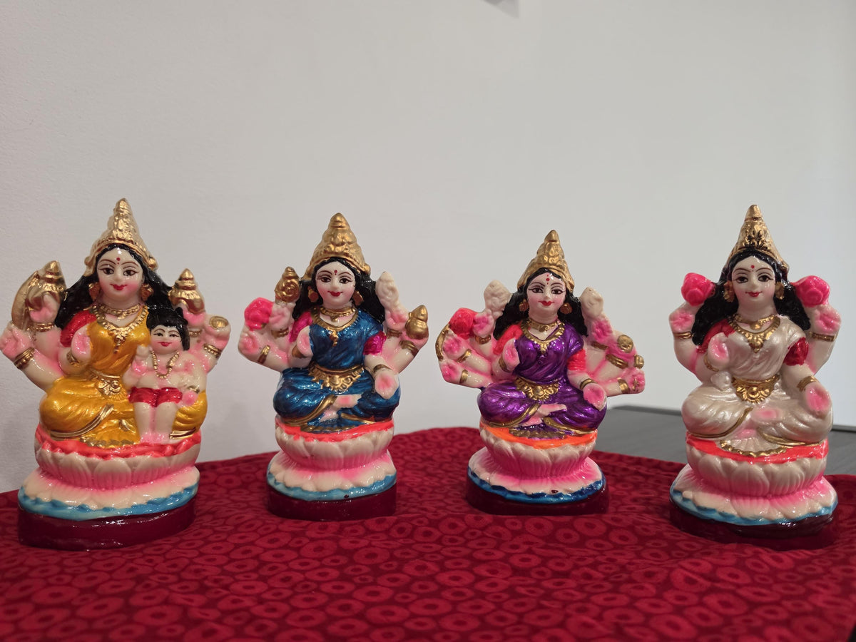 Ashta Lakshmi Golu Doll Set of 8 – 6 Inch Hand-Painted Clay Navarathri Golu | Bommala Koluvu