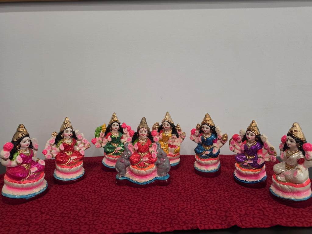 Ashta Lakshmi Golu Doll Set of 8 – 6 Inch Hand-Painted Clay Navarathri Golu | Bommala Koluvu