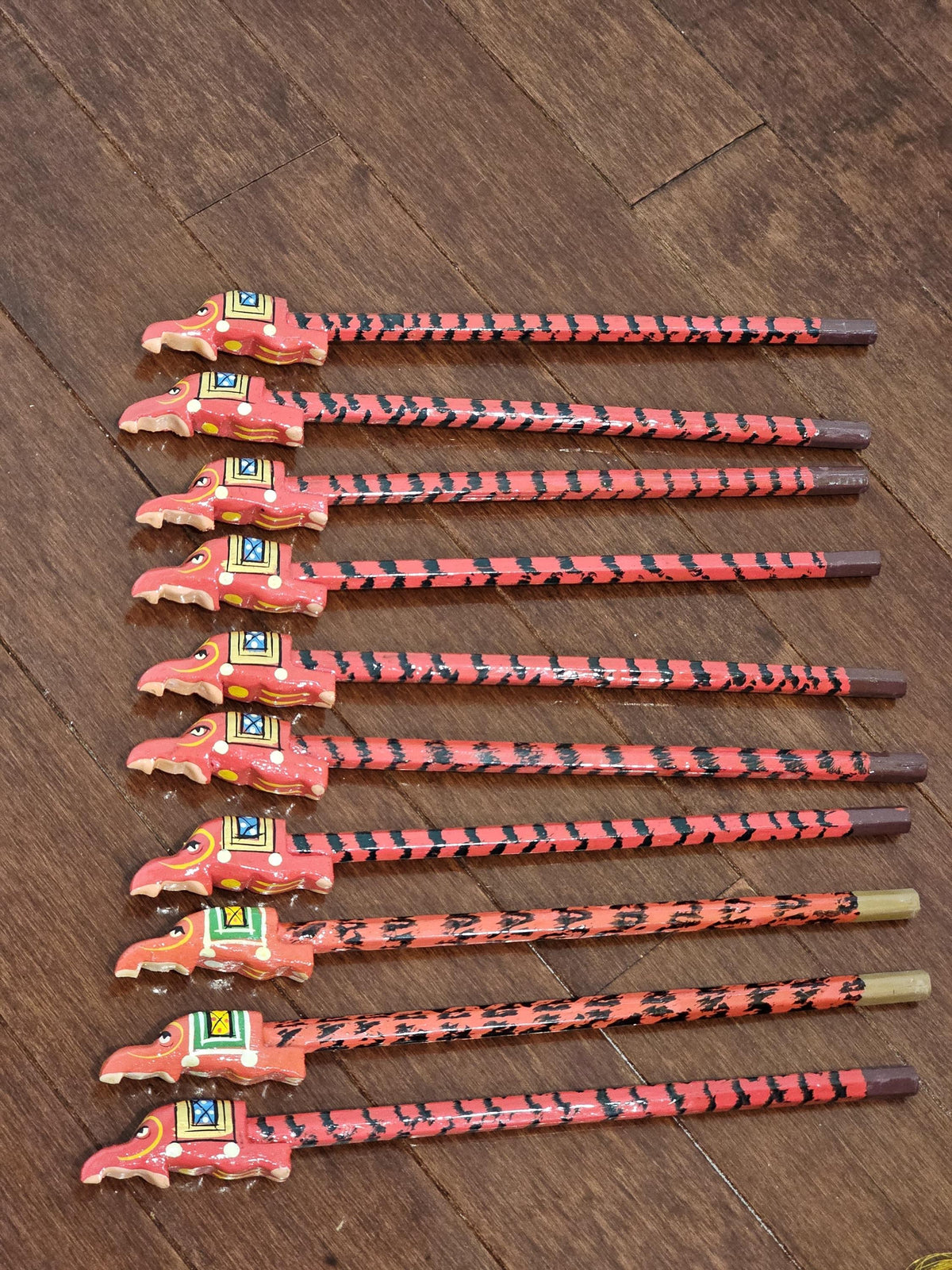 Wooden pencils with painted animal and bird toppers for kids