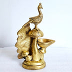 Brass peacock diya lamp (vilakku), 8.5 inch, for Diwali and pooja