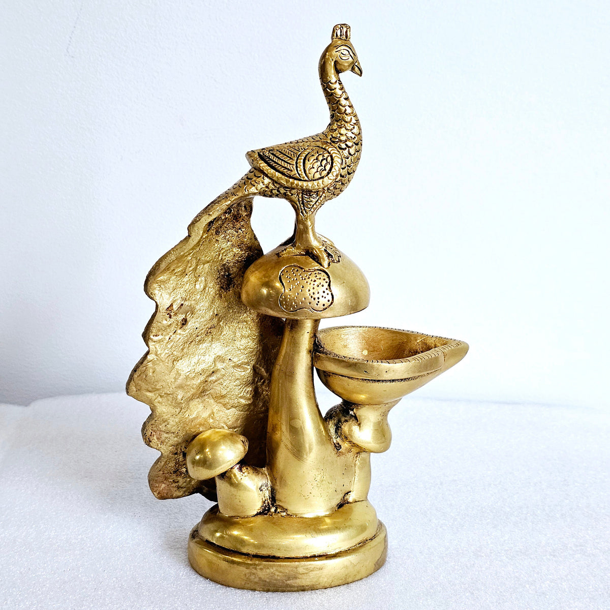 Brass peacock diya lamp (vilakku), 8.5 inch, for Diwali and pooja