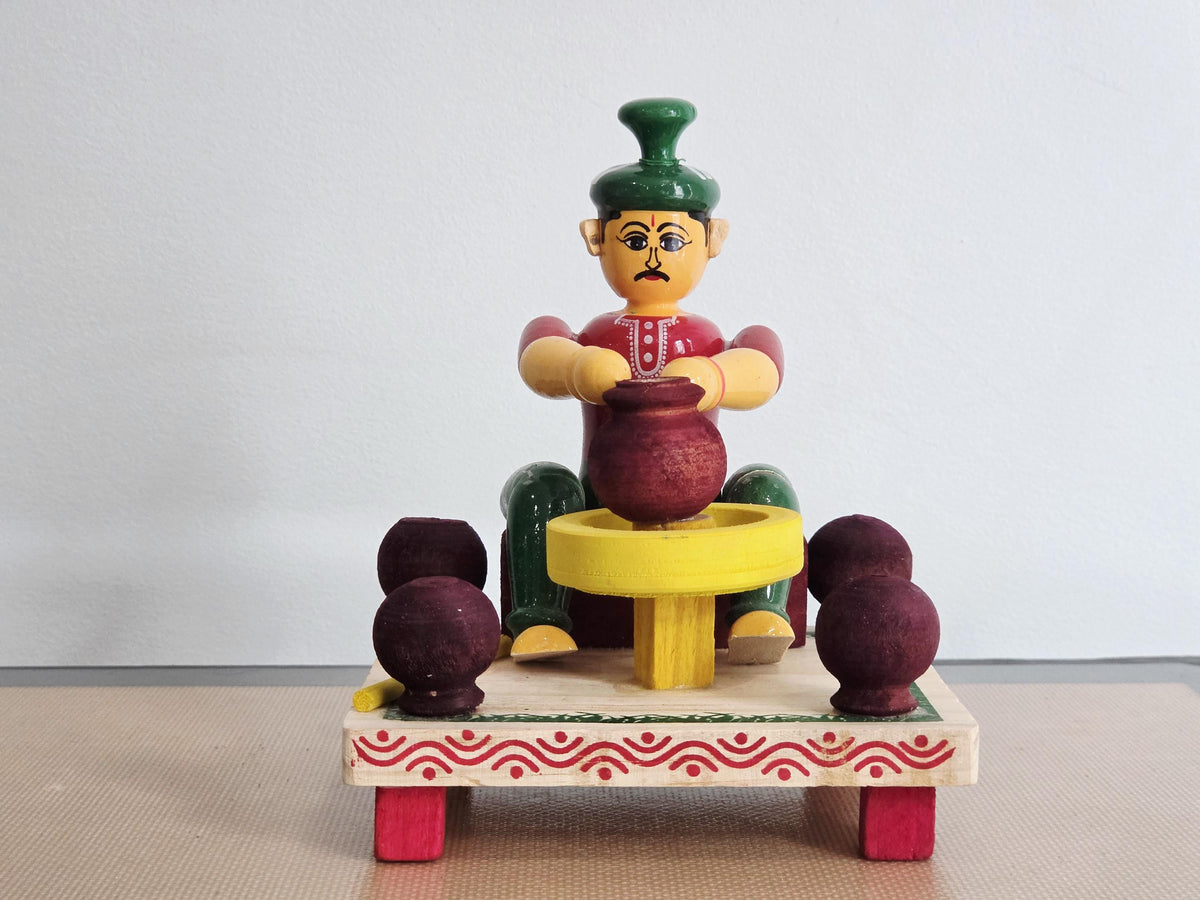 Potter Doll with Miniature Pottery Wheel | Indian Village Figurine | Navaratri Golu | Bommala Koluvu Decor