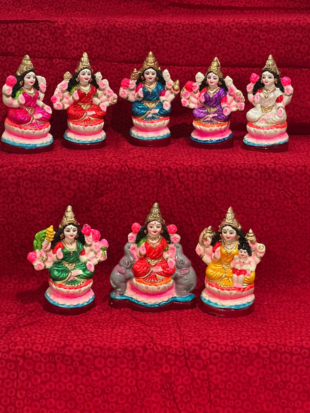 Ashta Lakshmi Golu Doll Set of 8 – 6 Inch Hand-Painted Clay Navarathri Golu | Bommala Koluvu