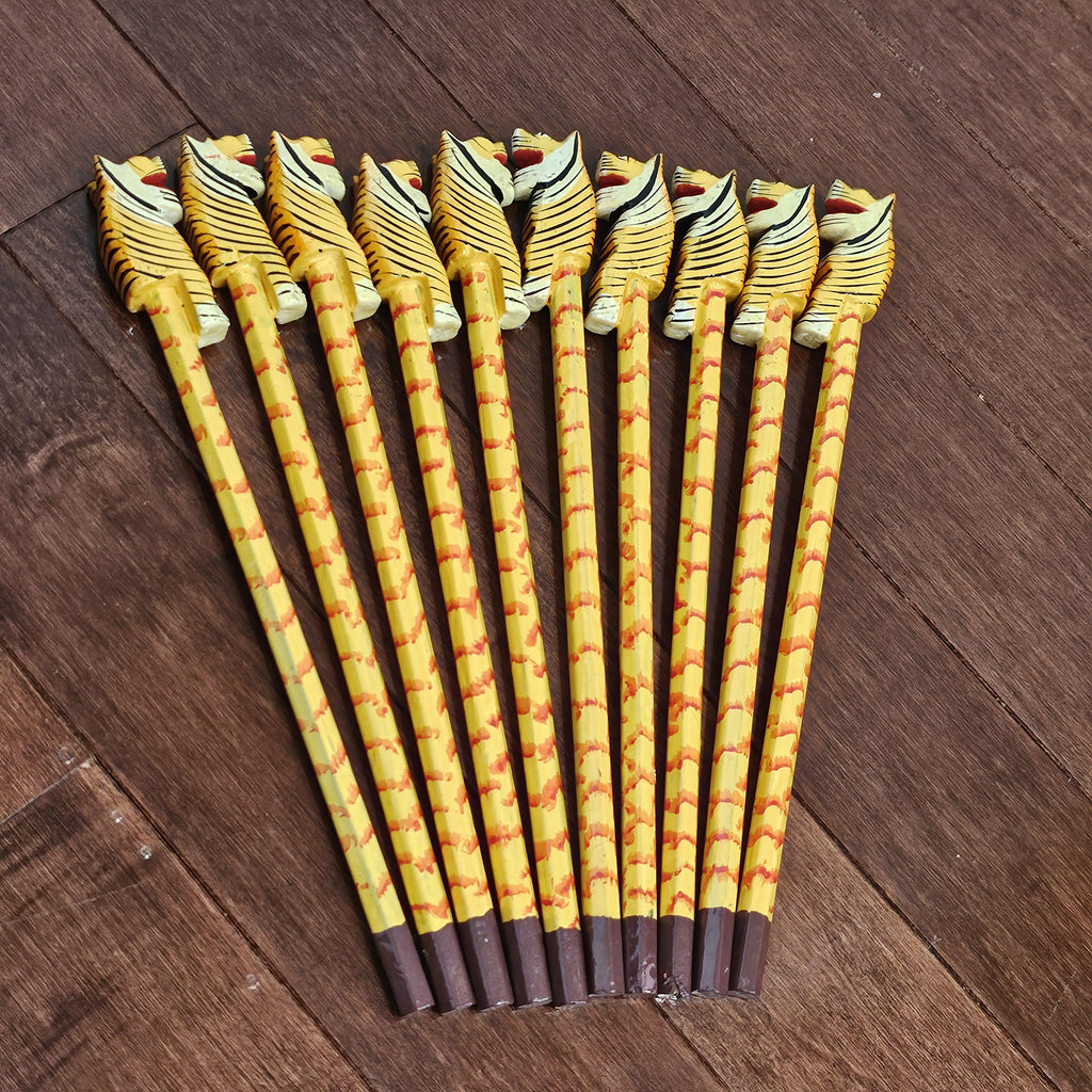 Wooden pencils with painted animal and bird toppers for kids
