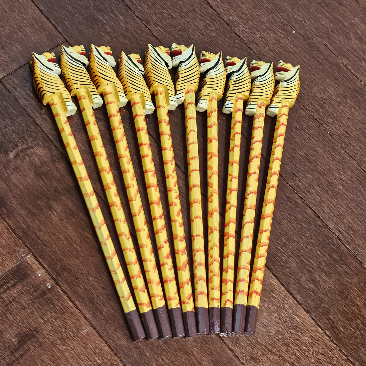 Wooden pencils with painted animal and bird toppers for kids