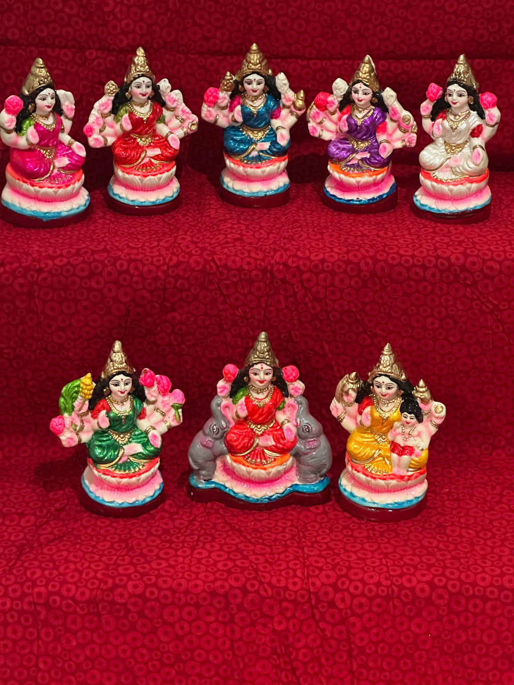 Ashta Lakshmi Golu Doll Set of 8 – 6 Inch Hand-Painted Clay Navarathri Golu | Bommala Koluvu