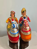 Kondapalli king and queen on horseback bobble dolls, paper mache