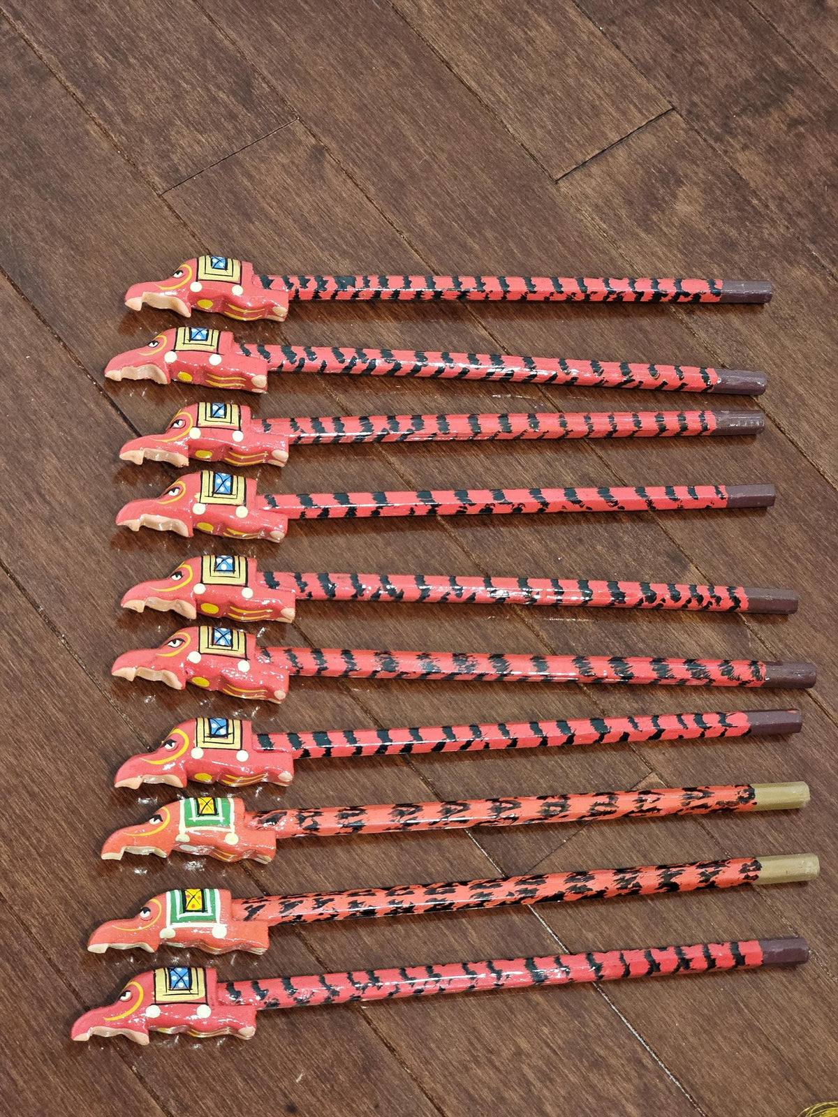 Wooden pencils with painted animal and bird toppers for kids