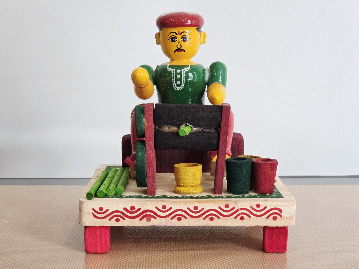 Sugarcane Juice Seller Doll with Miniature Press | Indian Village Scene | Navaratri Golu & Bommala Koluvu Decor