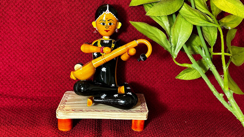 Goddess Saraswati Etikoppaka doll | Hindu Goddess of Knowledge | House Warming Gift | Home Decor