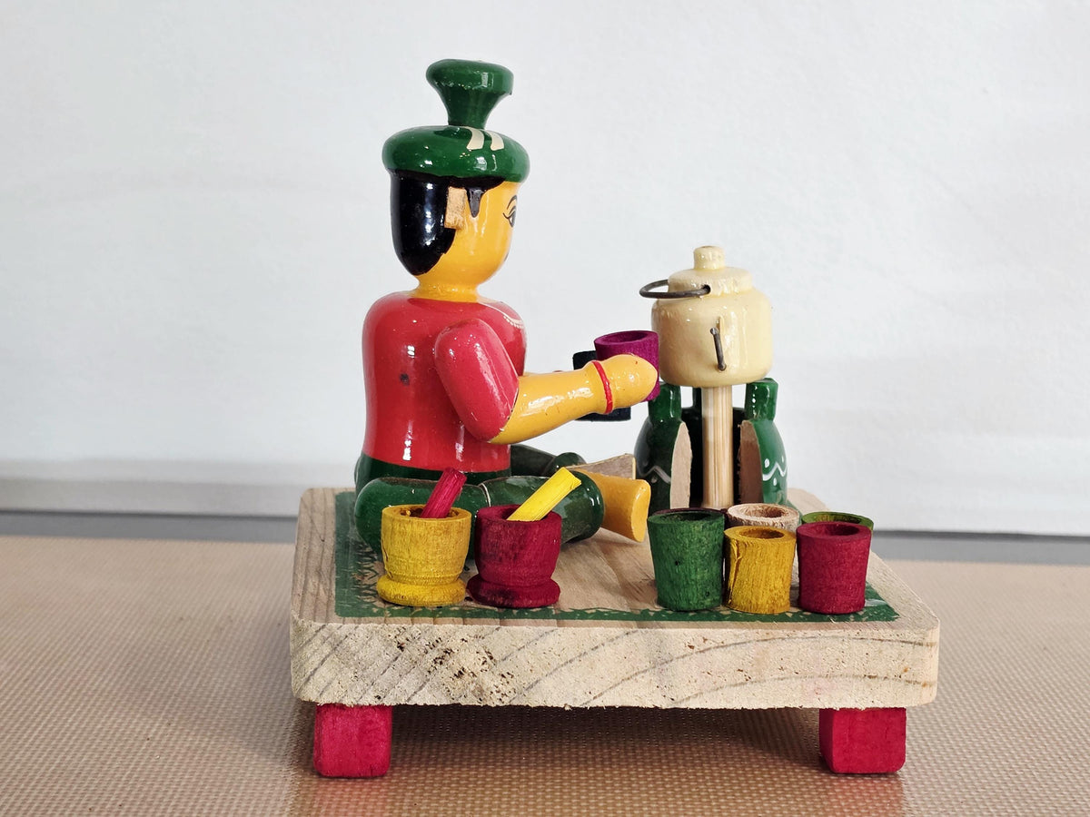 Tea Seller Doll with Miniature Kettle | Chaiwala Figurine | Navaratri Golu | Bommala Koluvu Decor