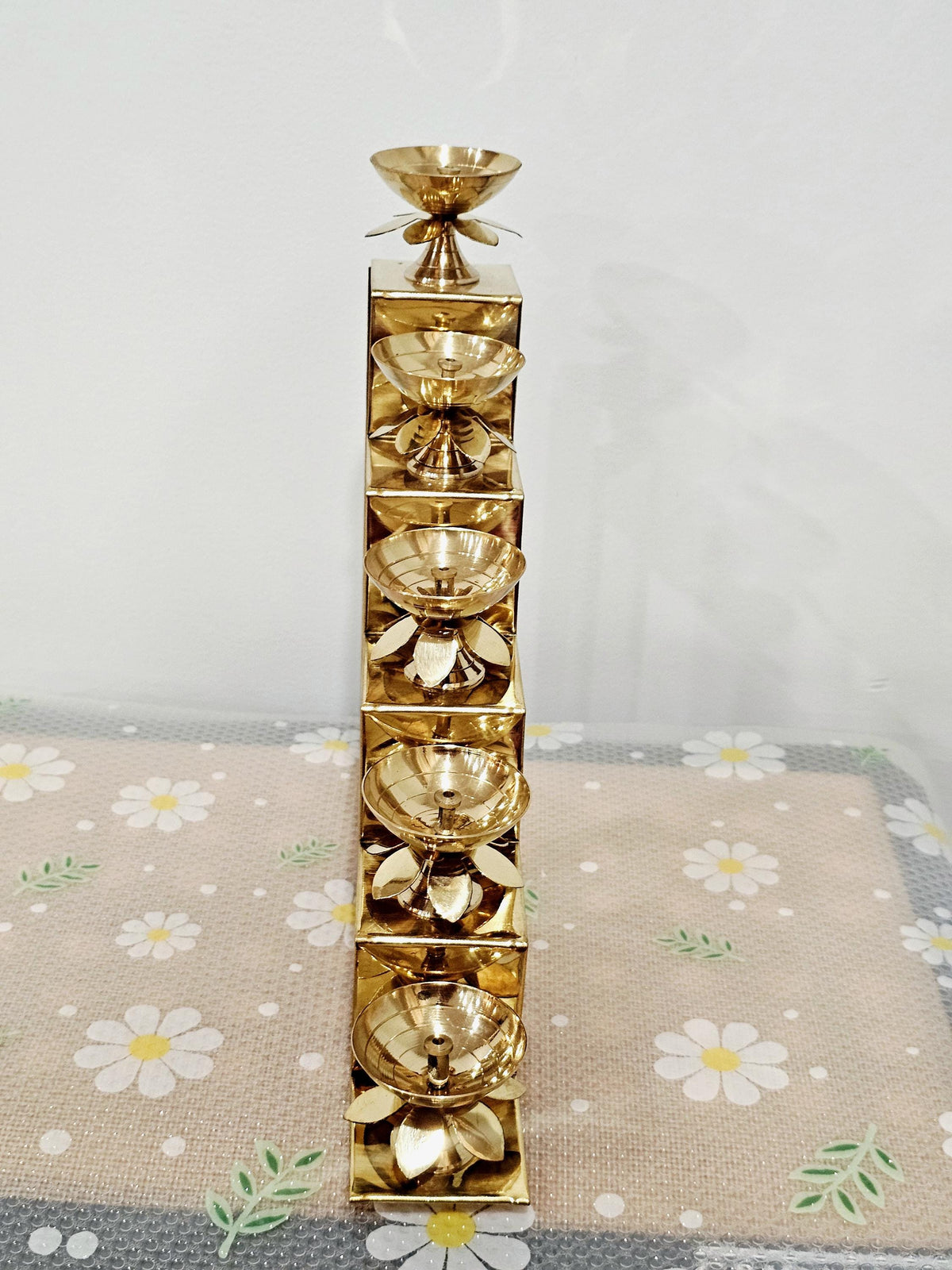 Brass deepam metlu diya stairs, 12 inch stepped brass lamp stand for Diwali