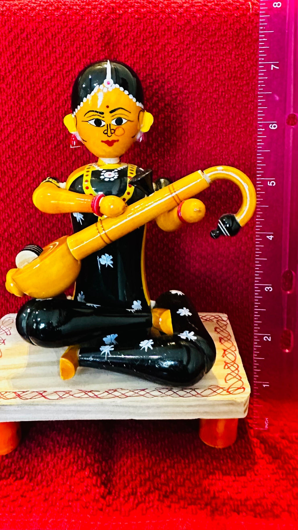 Goddess Saraswati Etikoppaka doll | Hindu Goddess of Knowledge | House Warming Gift | Home Decor