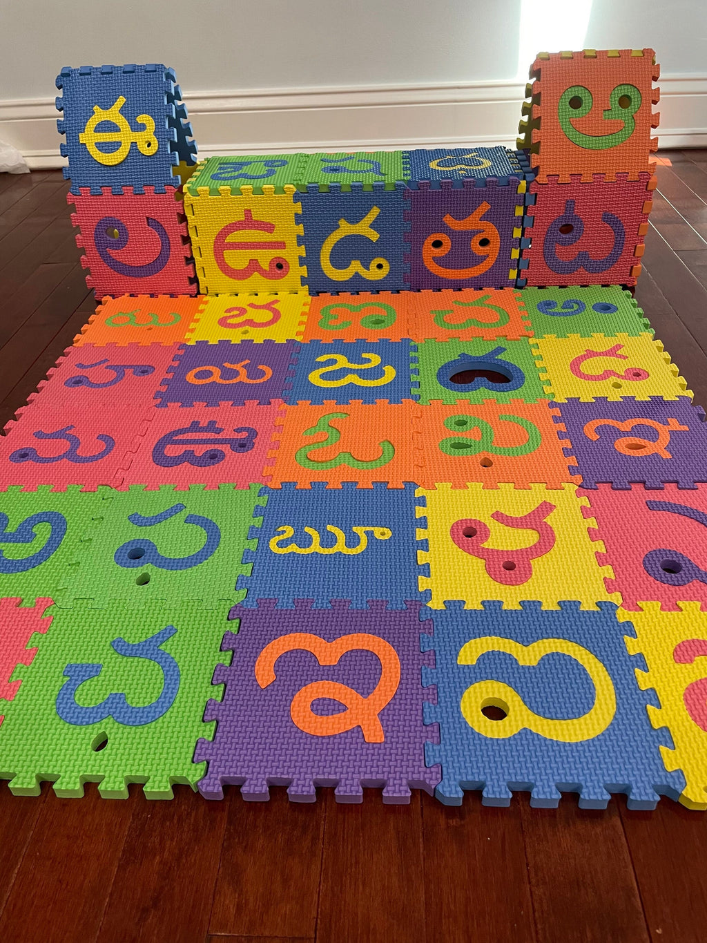 Telugu alphabet foam puzzle play mat with 52 letter tiles