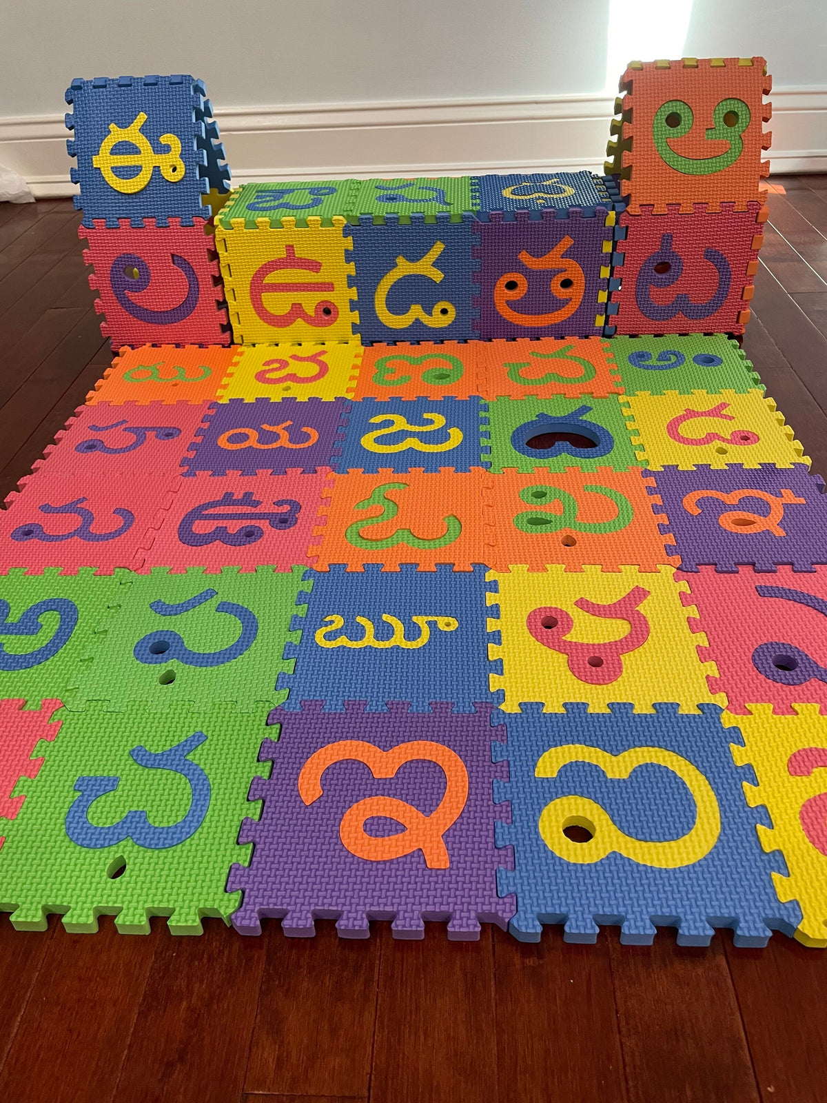 Telugu alphabet foam puzzle play mat with 52 letter tiles