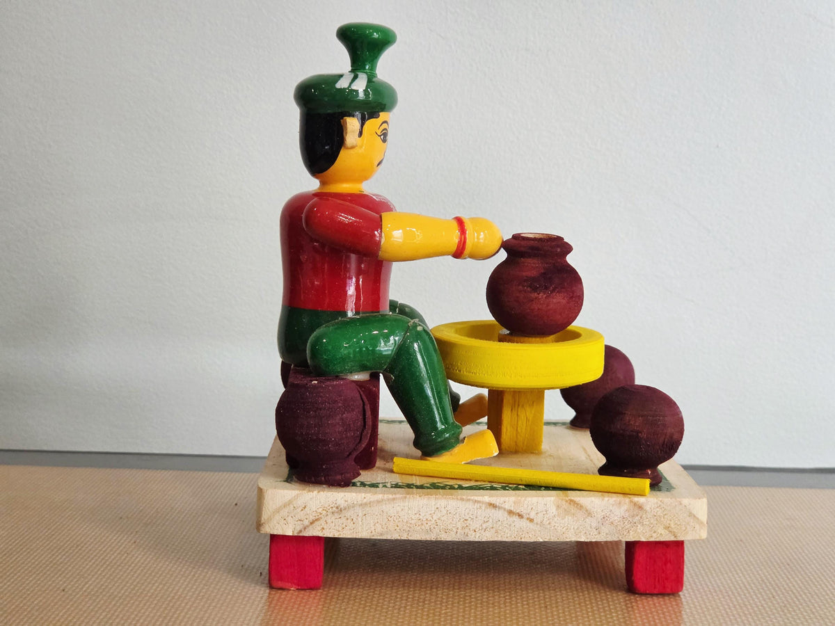 Potter Doll with Miniature Pottery Wheel | Indian Village Figurine | Navaratri Golu | Bommala Koluvu Decor
