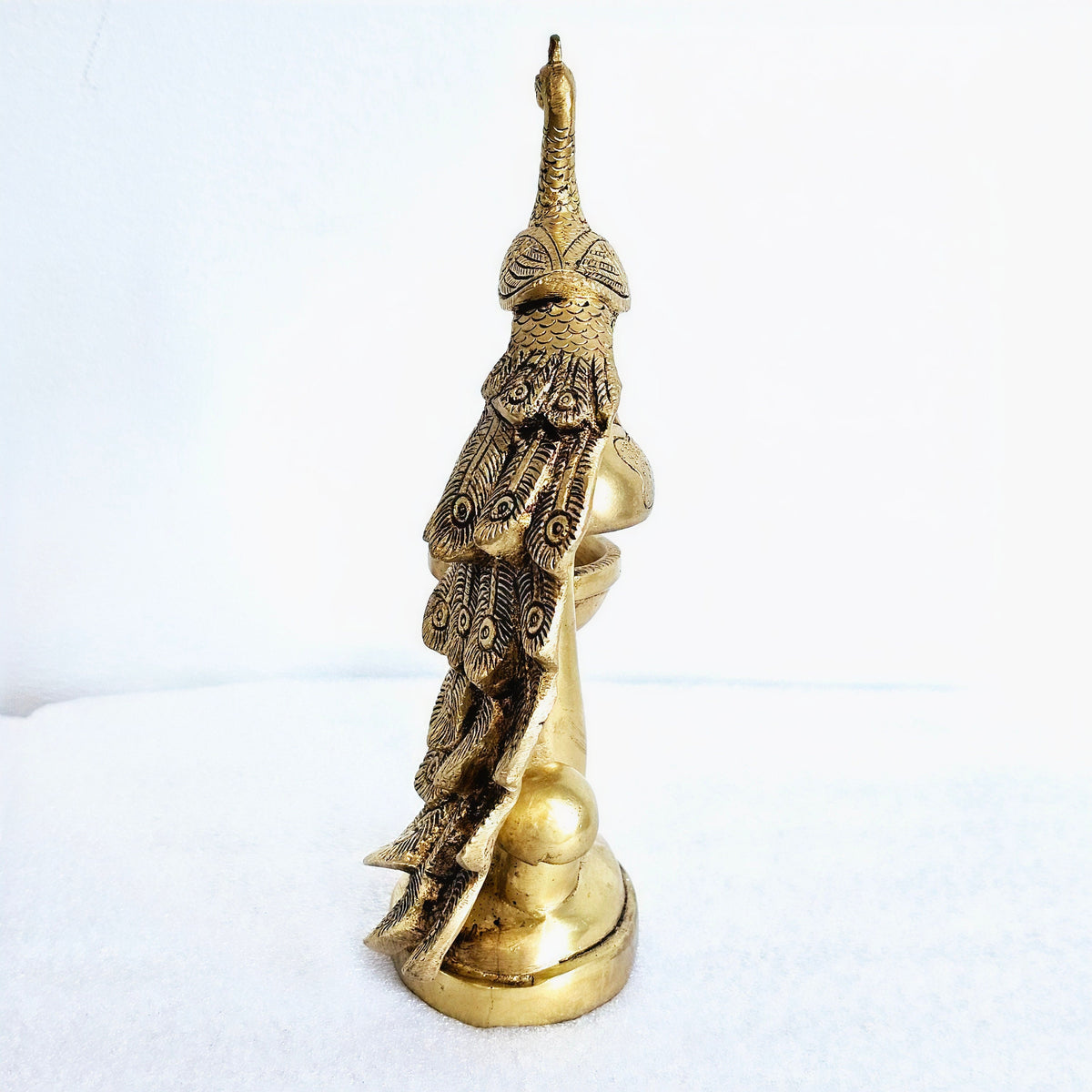 Brass peacock diya lamp (vilakku), 8.5 inch, for Diwali and pooja