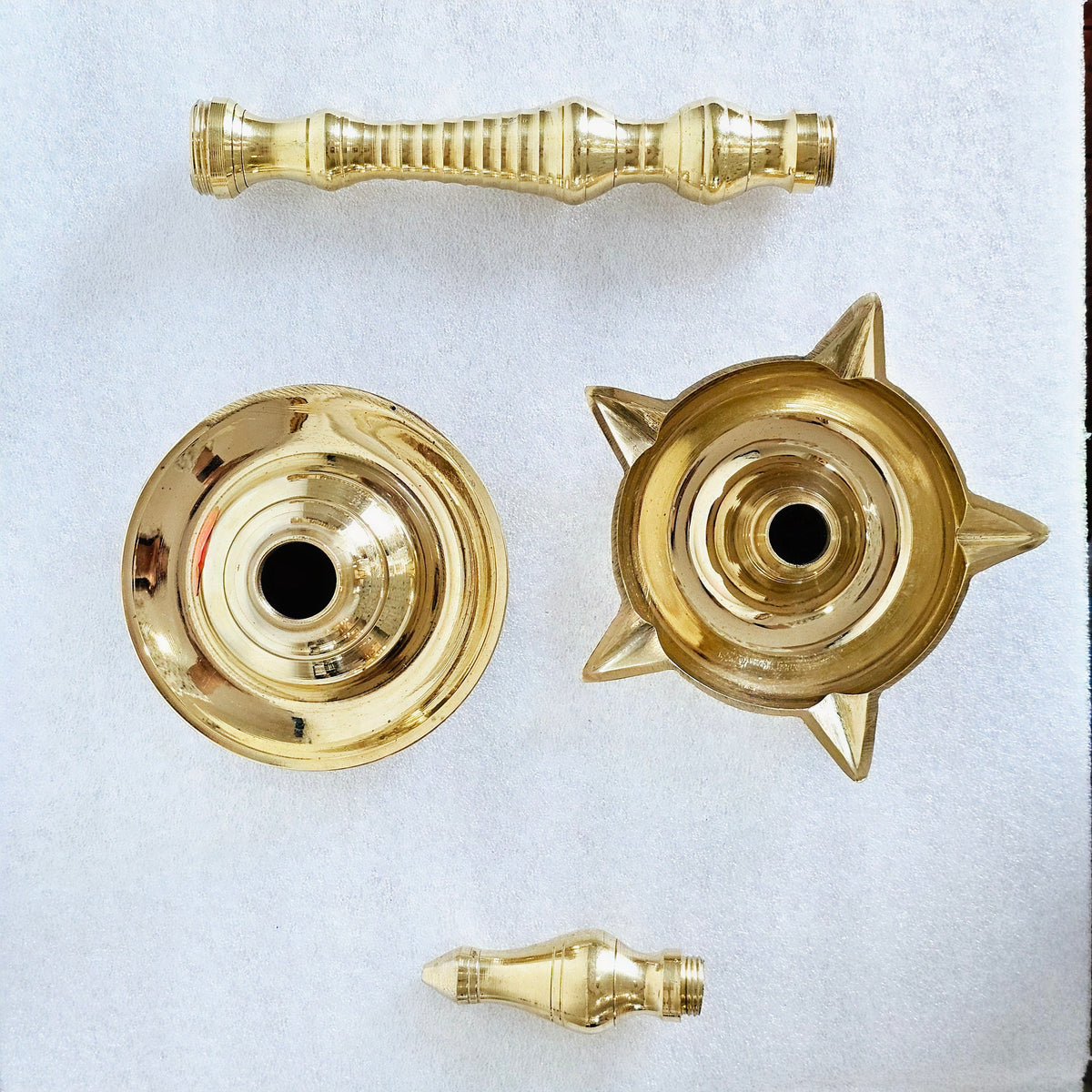 Pair of brass tower oil lamps (deepalu), 13.5 inch