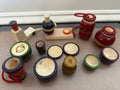 Lakkapidatalu miniature wooden toy kitchen set in natural lacquer colors